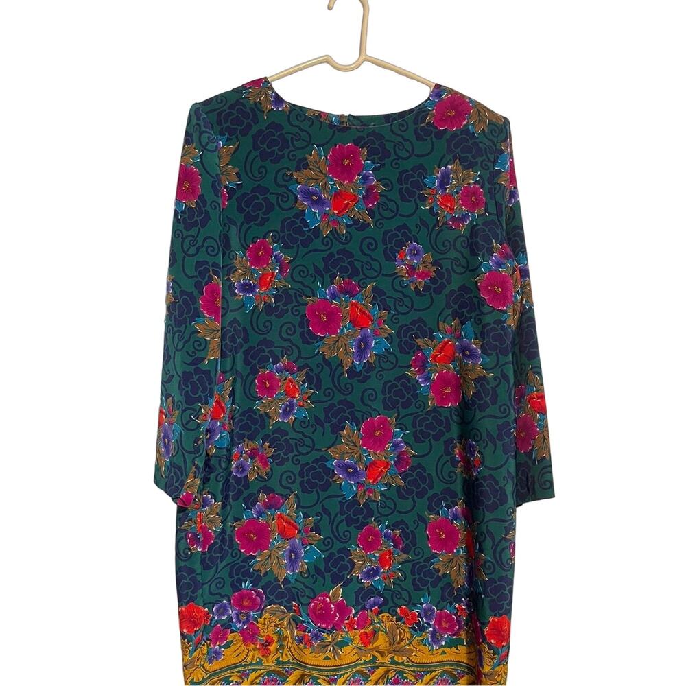 Susan Graver Vtg SG Sport Collection Green Floral Print Print Dress Large 14/16